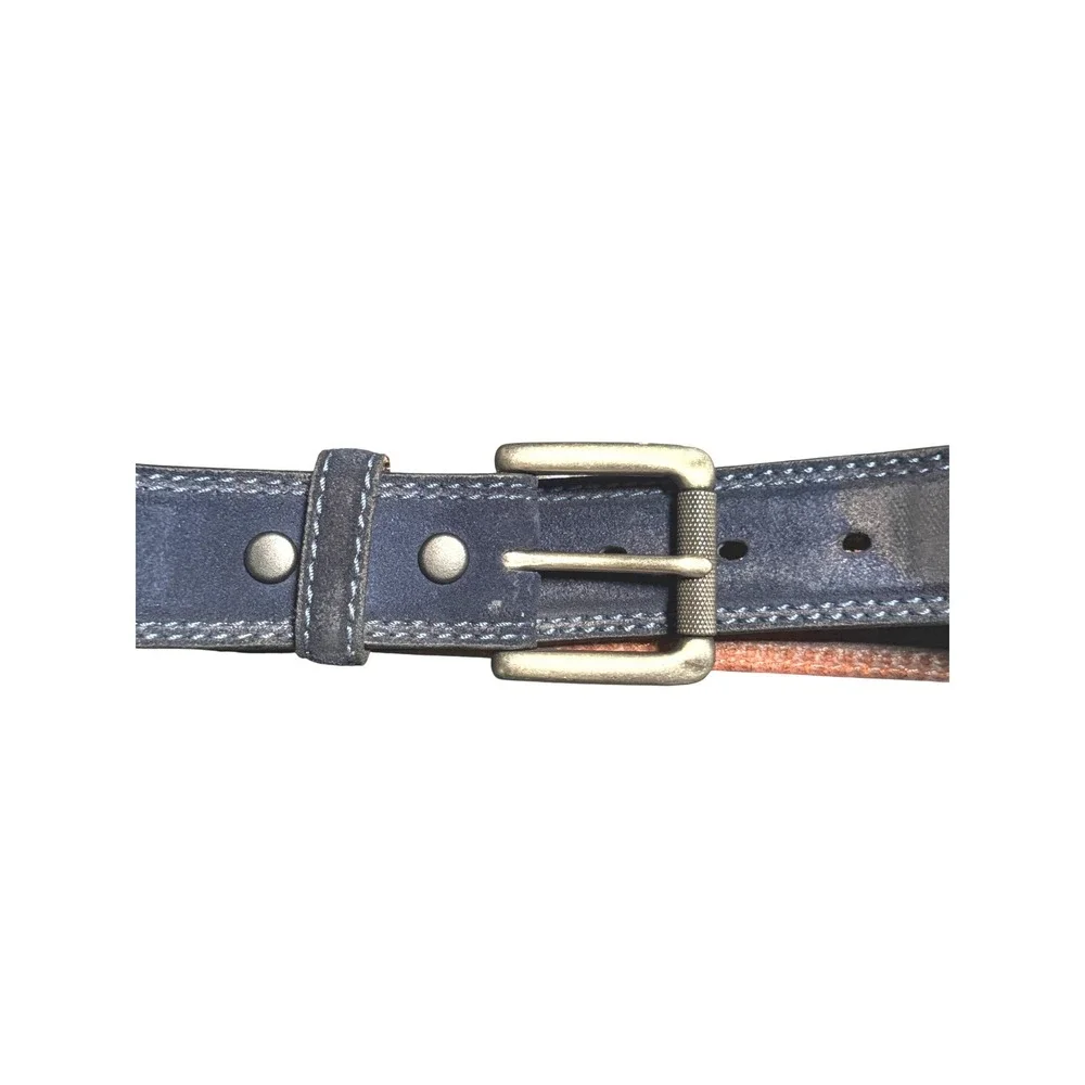 Fullerton Mens Blue Suede Leather Belt Full Grain Size 38 Preppy Coastal Office